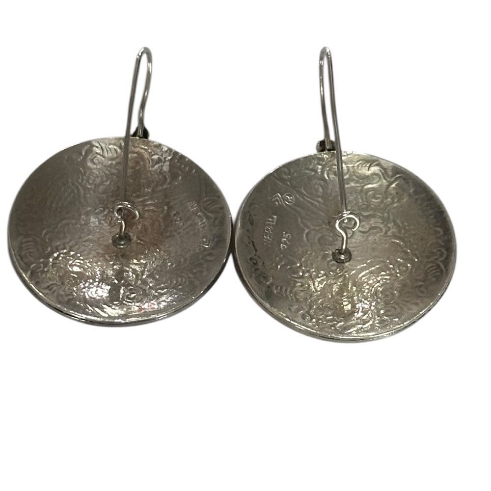 Silver-Tone Engraved Dragon Disc Drop Earrings - Picture 3 of 10